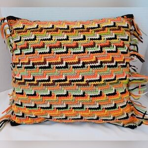 Retro 70s Crochet Pillow 15×12 Crochet Front/Fringe & Brown Corduroy Back